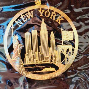 2001 9/11 New York Skyline Brass Christmas Ornament